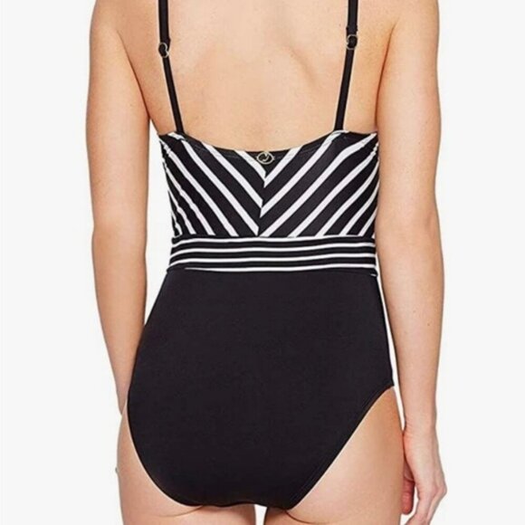 JANTZEN One Piece Swimsuit Striped Halter Keyhole Slimming Tummy Control Padded - Picture 3 of 13